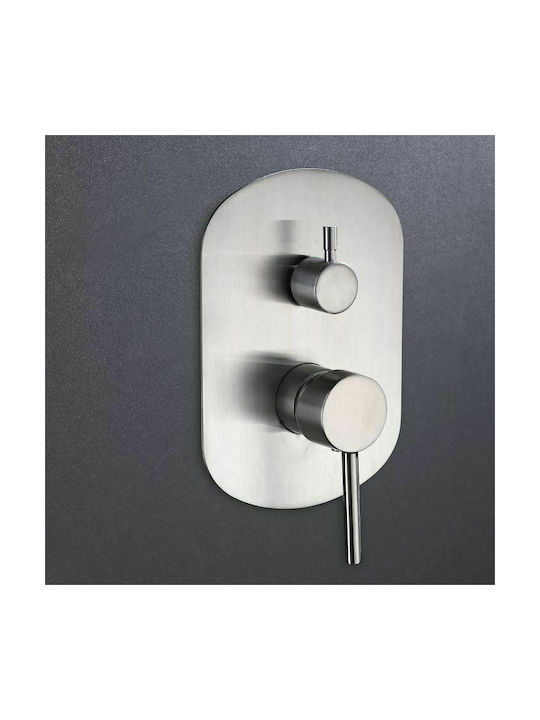 Imex Moscu Built-in Mixer, Hand Shower & Shower Head Set for Shower 2 Exits Inox Silver