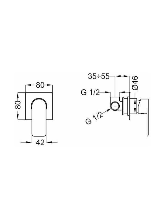 Teorema Xs Built-in Faucet Mixer for Shower 1 Exit Chrome
