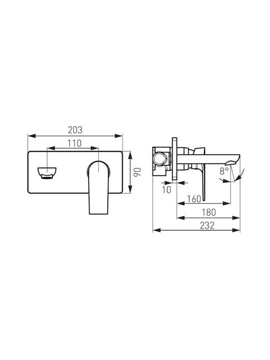 Ferro Algeo Square Built-in Mixer & Spout Set for for Bathroom Sink 1 Exit Silver