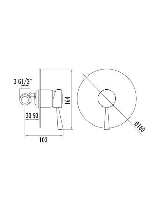 Creavit DFC2098 Built-in Faucet Mixer for for Bathroom Sink 1 Exit Silver