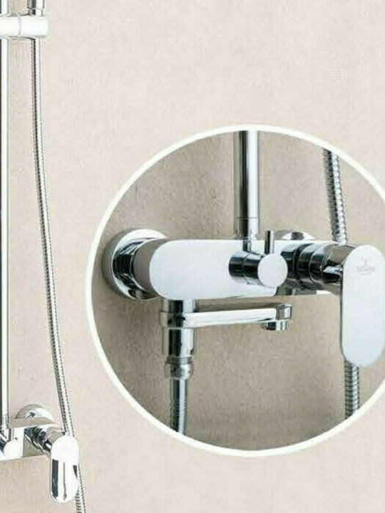Tema Ρυθμιζόμενη Στήλη Ντουζ με Μπαταρία 118-156cm Ασημί