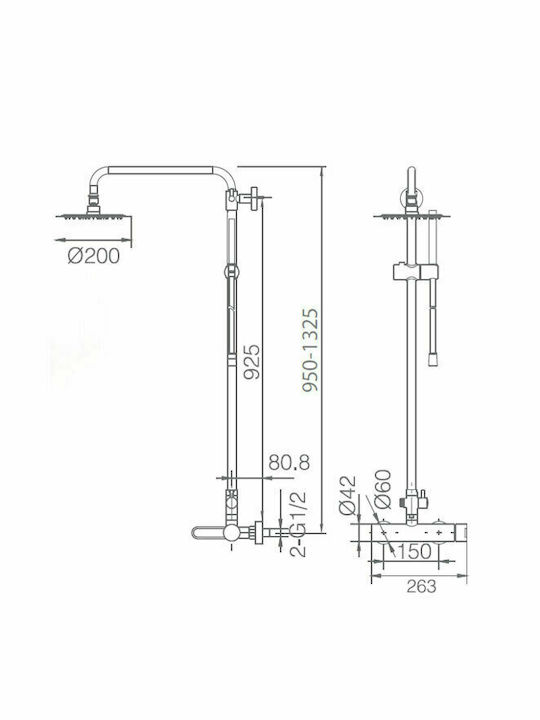 Imex Milos Coloană De Duș Reglabilă Cu Mixer De Cadă 95-132.5cm Neagră