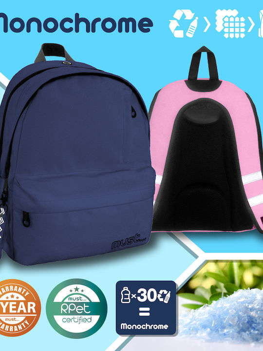Must Team Monochrome Double Black School Bag Backpack Junior High-High School Black with Water Bottle Holder 25Liters
