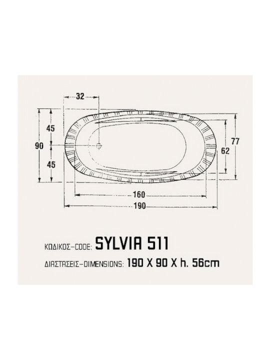 Sanitec Sylvia Μπανιέρα Ακρυλική 190x90x56cm