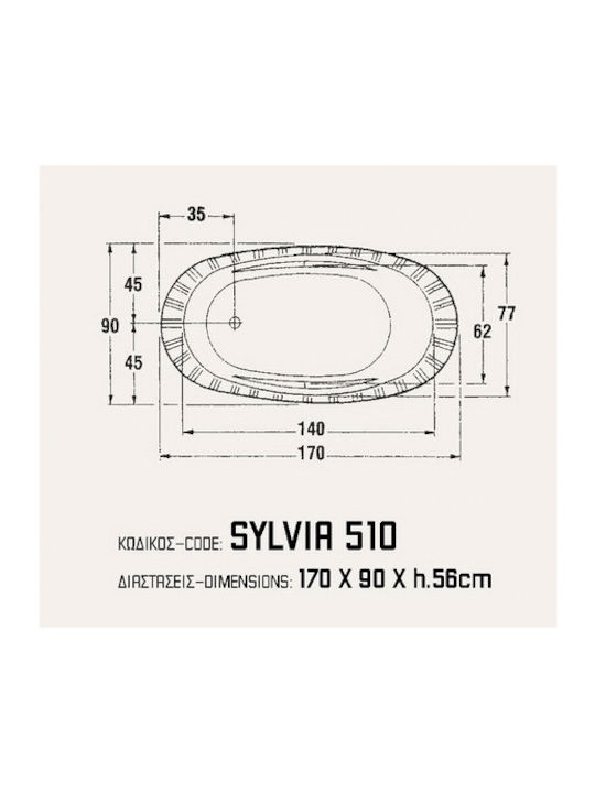Sanitec Sylvia Cadă de baie cu montaj liber Acrilic 170x90cm