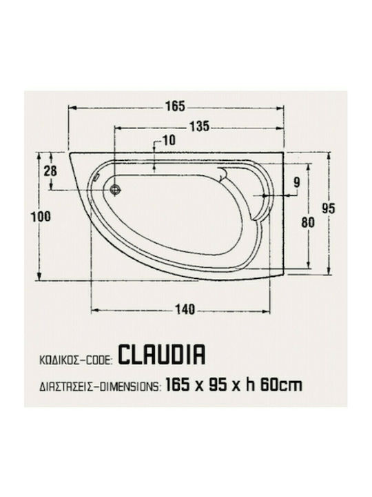 Sanitec Claudia Eckschwanne mit rechter Platzierung Acryl 165x95cm