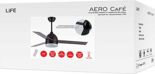 Life Aero Cafe Ανεμιστήρας Οροφής 122cm με Φως Καφέ / Μαύρος