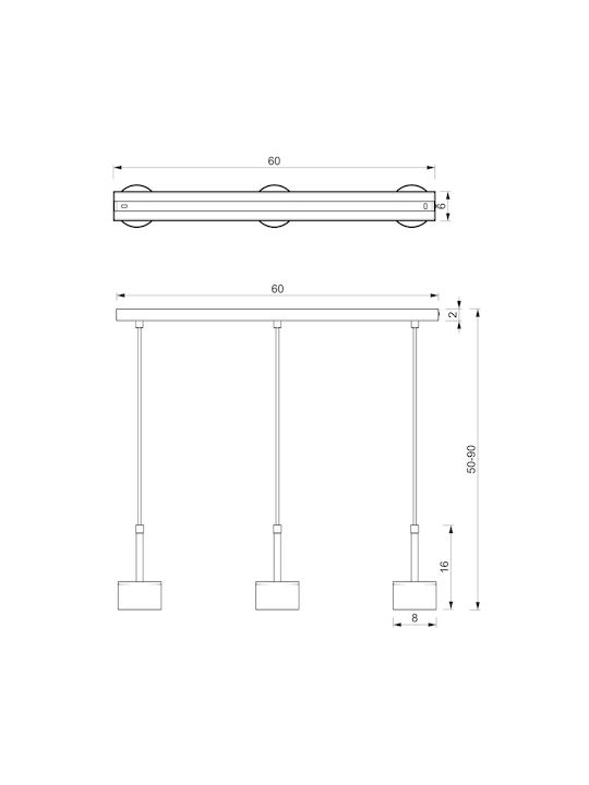 Milagro Arena Pendant Light Three-Light Rail for Socket GX53 Green