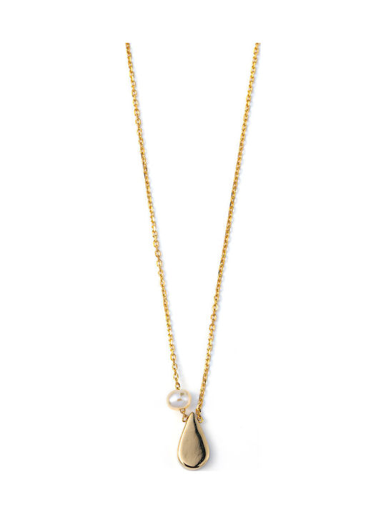 George Art Jewels Κολιέ Ματάκι από Χρυσό 14Κ με Πέρλες Μπλε
