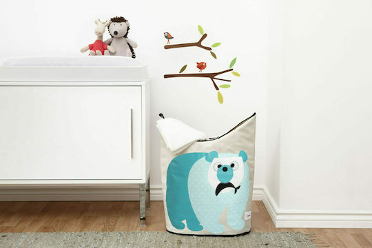 3 Sprouts Children's Laundry Basket made of Fabric Polar Bear Turquoise 50x29x57cm 1pcs