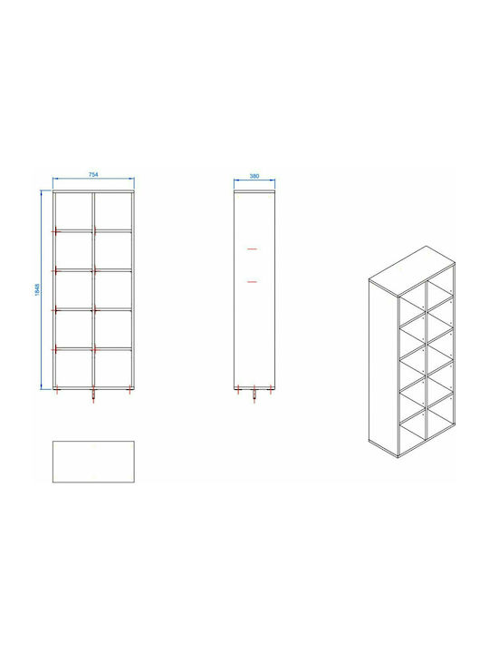 Simple Bibliotecă pardoseală Lemn Maro 75.5x38x185.5cm