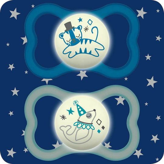 Mam Orthodontic Pacifiers Silicone Night Tiger/Seal - Blue/Mint for 16+ months 2pcs