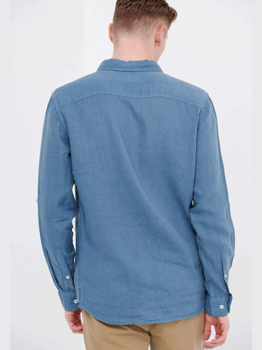 Funky Buddha Men's Shirt Long Sleeve Linen Blue