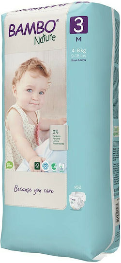 Bambo Nature Πάνες με Αυτοκόλλητο Tall No. 3 για 4-8kg 52τμχ
