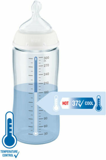 Nuk Glass Baby Bottle First Choice Plus Temperature Control Anti-colic with Silicone Teat for 0-6 Months Pink Birds 240ml