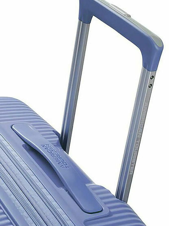 American Tourister Soundbox Spinner Expandable Medium Hard Purple Suitcase With 4 Wheels Height 67cm