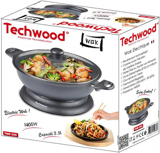 Techwood Elektrisches Wok 1400W mit Kapazität 3.5Es Gray