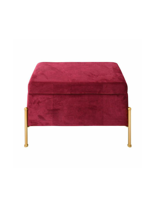 Stool For Living Room Upholstered with Velvet Ray Gold / Red 60x40x40cm