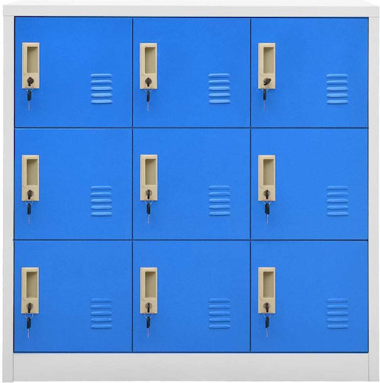 Metallic Locker with Locking Capability with 9 Cabinets Light Grey / Blue 90x45x92.5 cm