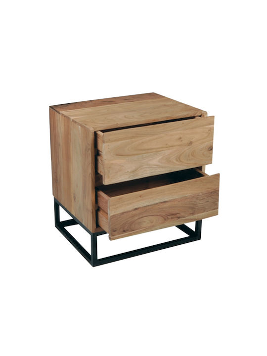 Nepal Wooden Bedside Table with Metallic Legs 50x40x55cm