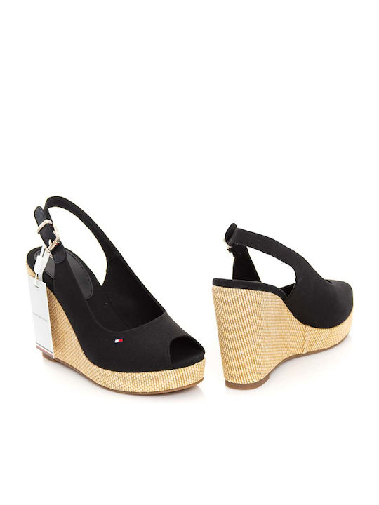 Iconic Elena Sling Back Καλοκαιρινές Γυναικείες Πλατφόρμες Μαύρες