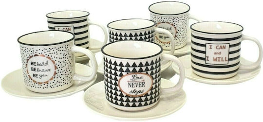 Marva Schwarze Streifen Set Tassen Cappuccino 6 Stück