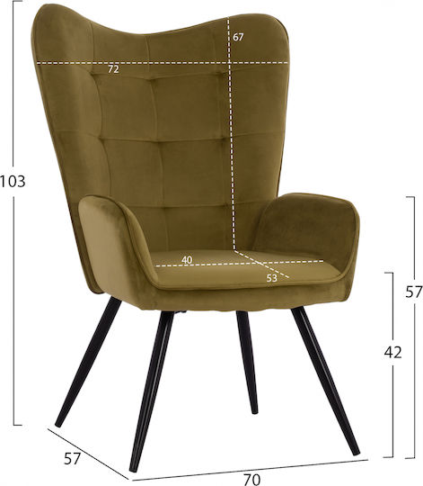 Crawley Hochlehner-Sessel mit Fußhocker Samt Olive 70x57x103cm