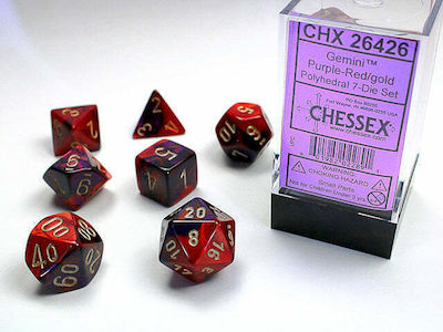 Chessex Gemini Polyhedral Dice Purple-Red /Gold 7pcs 26426