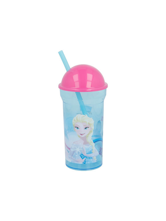 Stor Frozen Glass Water made of Plastic in Blue Color with straw 460ml