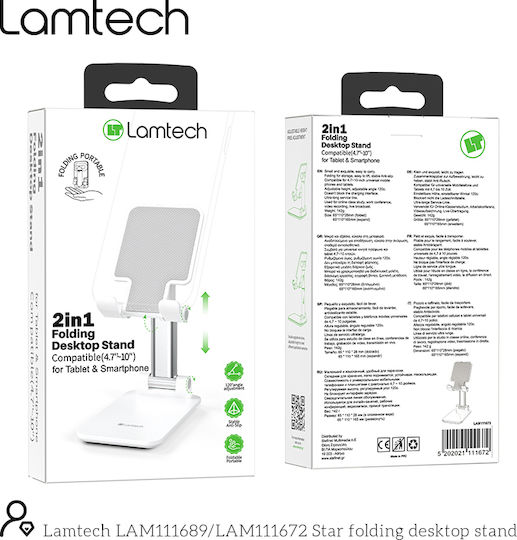 Lamtech 2in1 Folding Tablet Stand Desktop Until 10" White