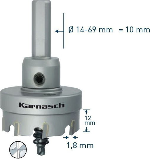 Karnasch Hole Saw Set Carbide with Diameter 38mm for Metal and Plastic με Οδηγό