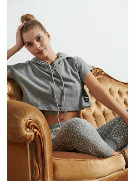 Homewear Γυναικείο Αθλητικό Crop Top Κοντομάνικο Γκρι