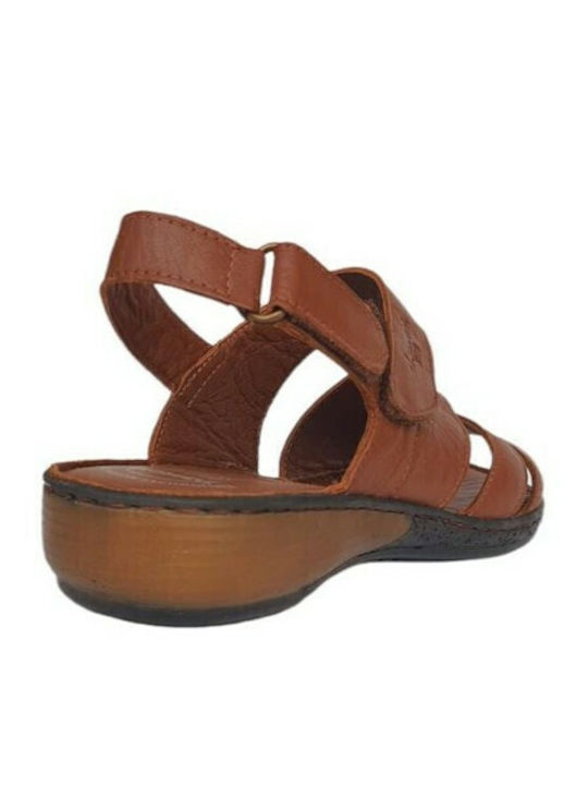 Leather Women's Flat Sandals Anatomic in Tabac Brown Color