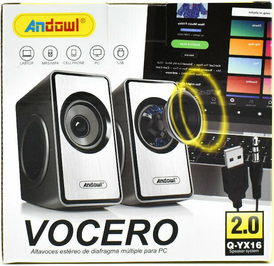 Andowl Q-YX16 Ηχεία Υπολογιστή 2.0 με Ισχύ 3W σε Ασημί Χρώμα