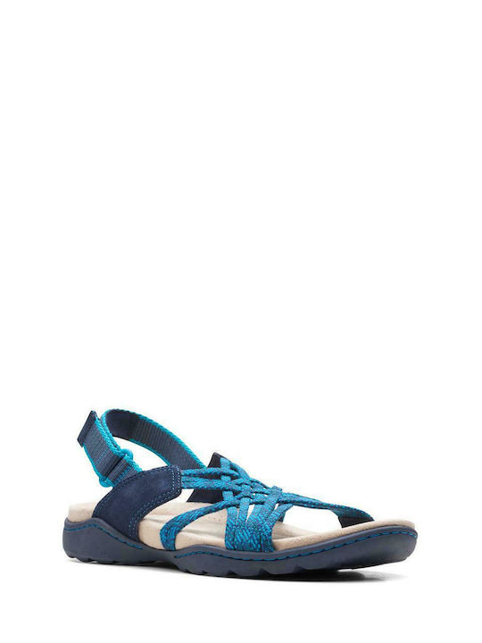 Clarks Amanda Ease Leather Women's Flat Sandals Anatomic In Navy Blue Colour