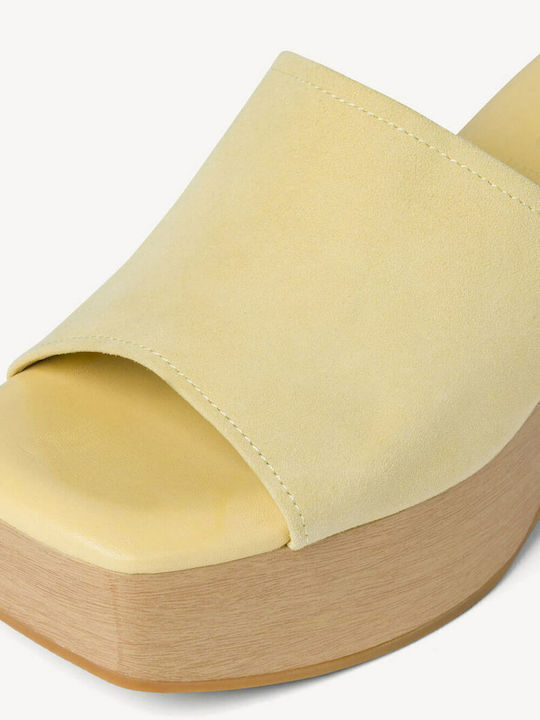 Suede Mules with Chunky High Heel Lemon