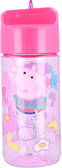 Stor Kinderflasche Peppa Schwein Kunststoff mit Strohhalm Rosa 430ml