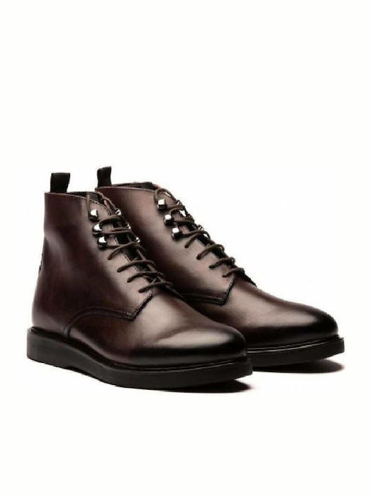 Hudson London Battle Men's Leather Military Boots Brown