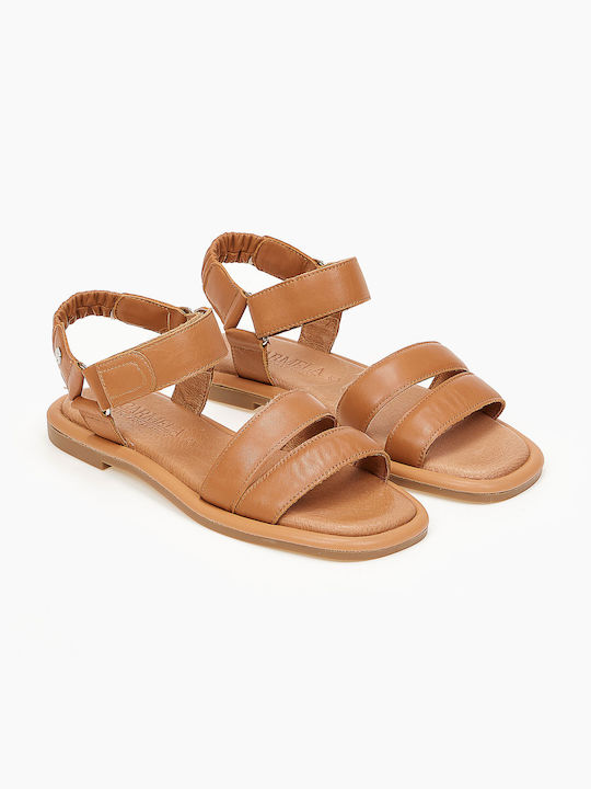Carmela Footwear Leather Women's Sandals with Ankle Strap Tabac Brown
