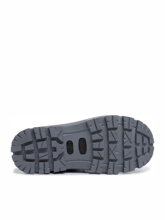 Synthetic Leather Snow Boots with Laces & Fur Patty Black