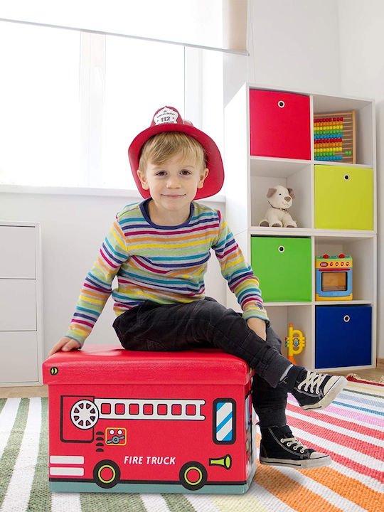 Relaxdays Children's Folding Stool with Storage Space Fire Truck Red 32x48x32cm 1pcs