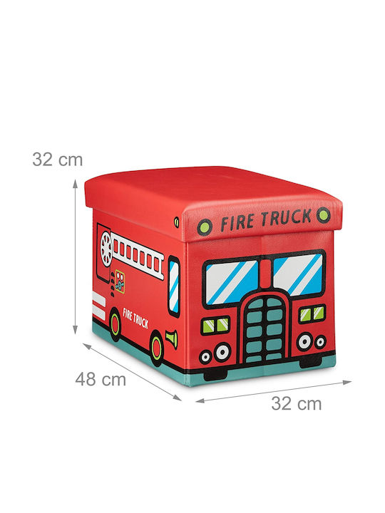 Relaxdays Children's Folding Stool with Storage Space Fire Truck Red 32x48x32cm 1pcs