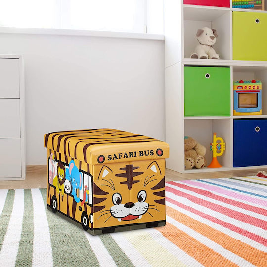 Relaxdays Kinderhocker mit Stauraum Faltbar Safari Bus Orange 48x32x32cm 1Stück