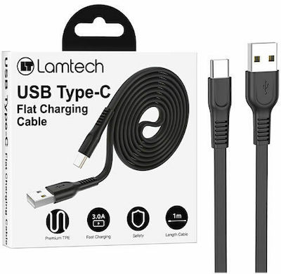 Lamtech Flat USB 2.0 Cable USB-C male - USB-A male Μαύρο 1m (LAM111801)