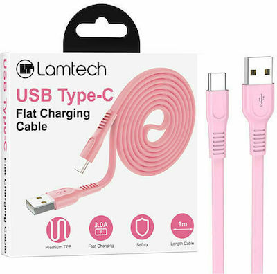 Lamtech Flat USB 2.0 Cable USB-C male - USB-A male Ροζ 1m (LAM111825)