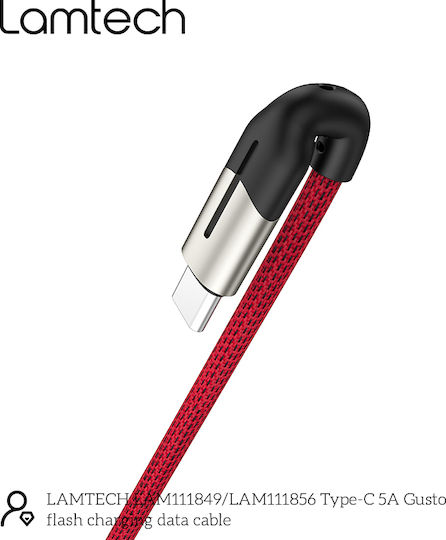Lamtech Braided / Regular USB 2.0 Cable USB-C male - USB-A 100W PD Κόκκινο 1.2m LAM111856