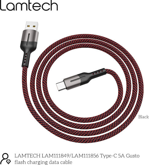 Lamtech Braided / Regular USB 2.0 Cable USB-C male - USB-A 100W PD Μαύρο 1.2m LAM111849