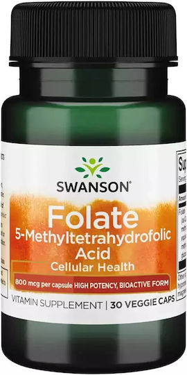 Swanson Folate 5-Methyltetrahydrofolic Acid 800mcg Συμπλήρωμα για την Εγκυμοσύνη 30 φυτικές κάψουλες
