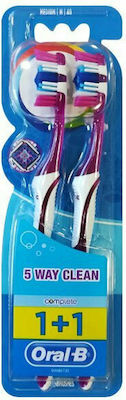 Oral-B Complete 5 Way Clean 40 1+1 Manual Toothbrush Medium Fuchsia/ Fuchsia 2pcs