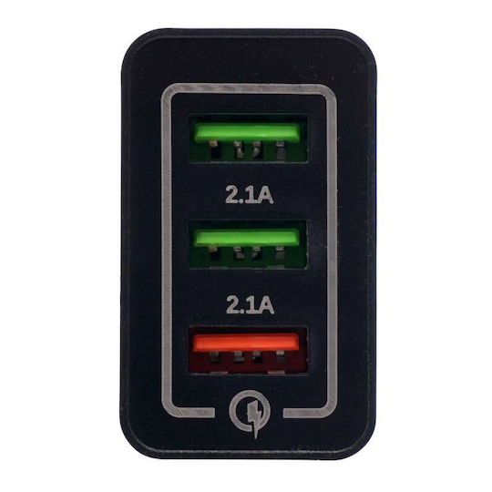 Kraft & Dele Charger Without Cable with 3 USB-A Ports Quick Charge 3.0 Blacks (KD-1236)